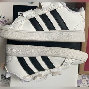 Adidas Kids White and Black Striped Sneakers